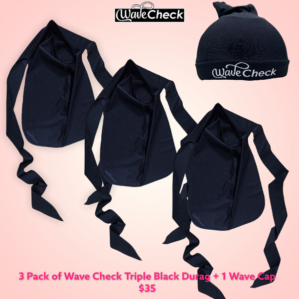 Wave Check Family Pack ( 3 W.C. Triple Black Cozy Rags + 1 Wave Cap)